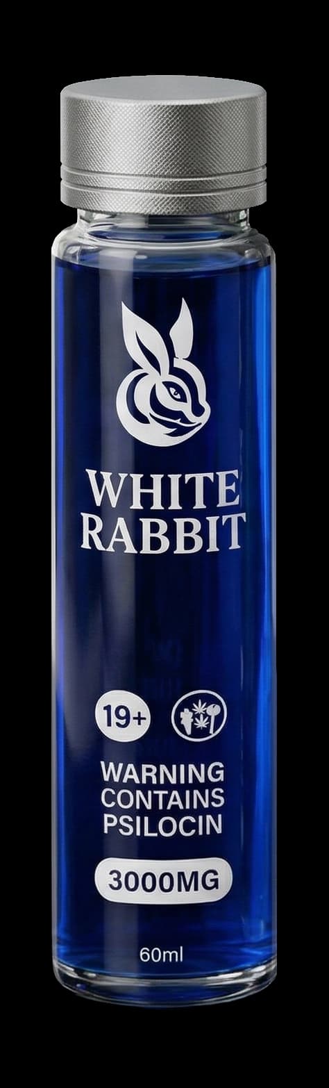 White Rabbit Blue Raspberry mushroom drink bottle